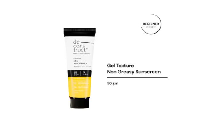 Deconstruct Lightweight Gel Sunscreen For Oily Skin - SPF 55+ PA+++, Non-Greasy (50 g)