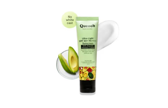 QUENCH Vitamin E SPF 50+ PA++++ Sunscreen With Avocado For Glowing Skin (50ml)